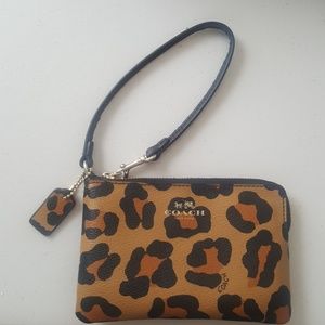 Leopard print leather Coach wristlet